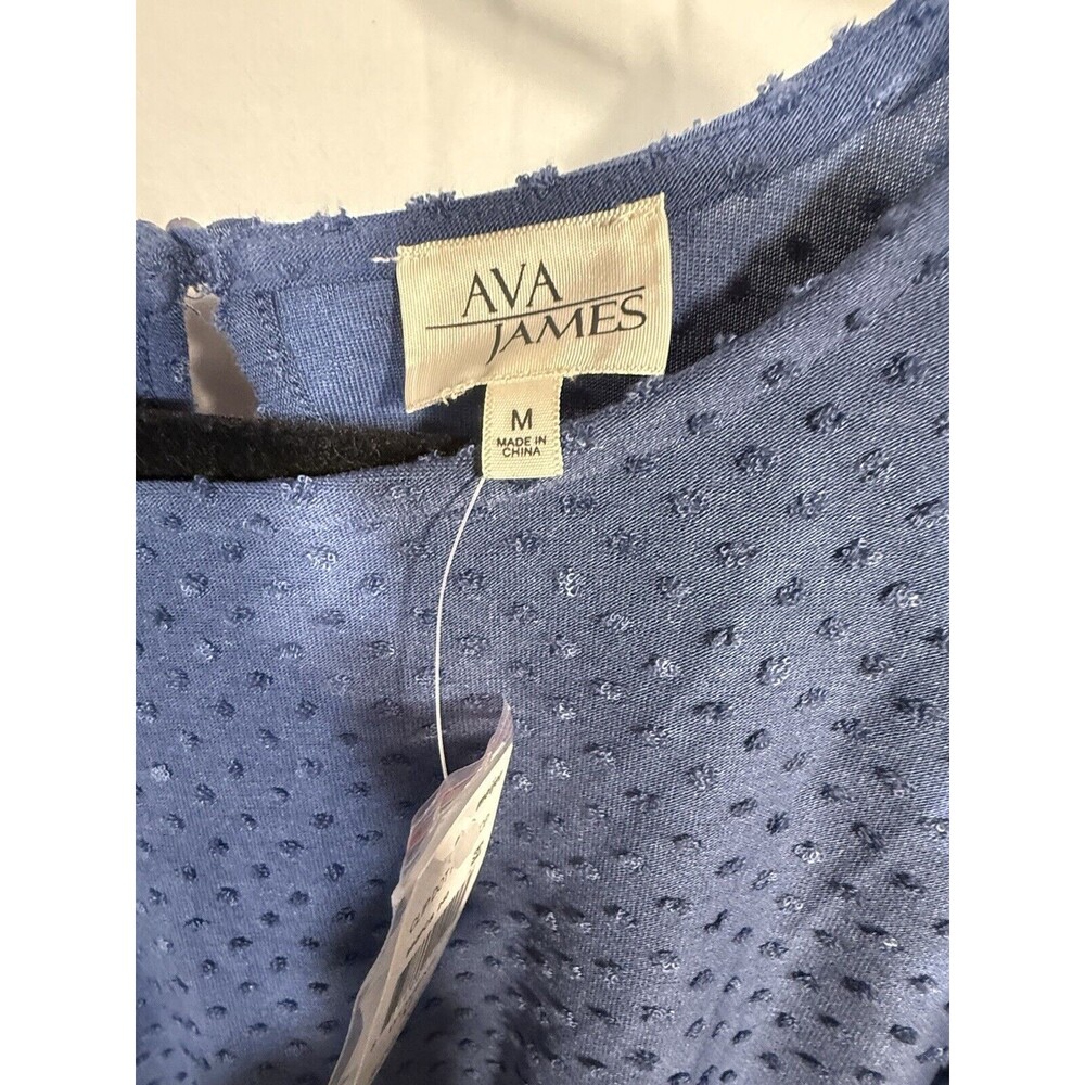 Ava James Clay Blue Clip Dots Size Medium Belted Top - Picture 2 of 7